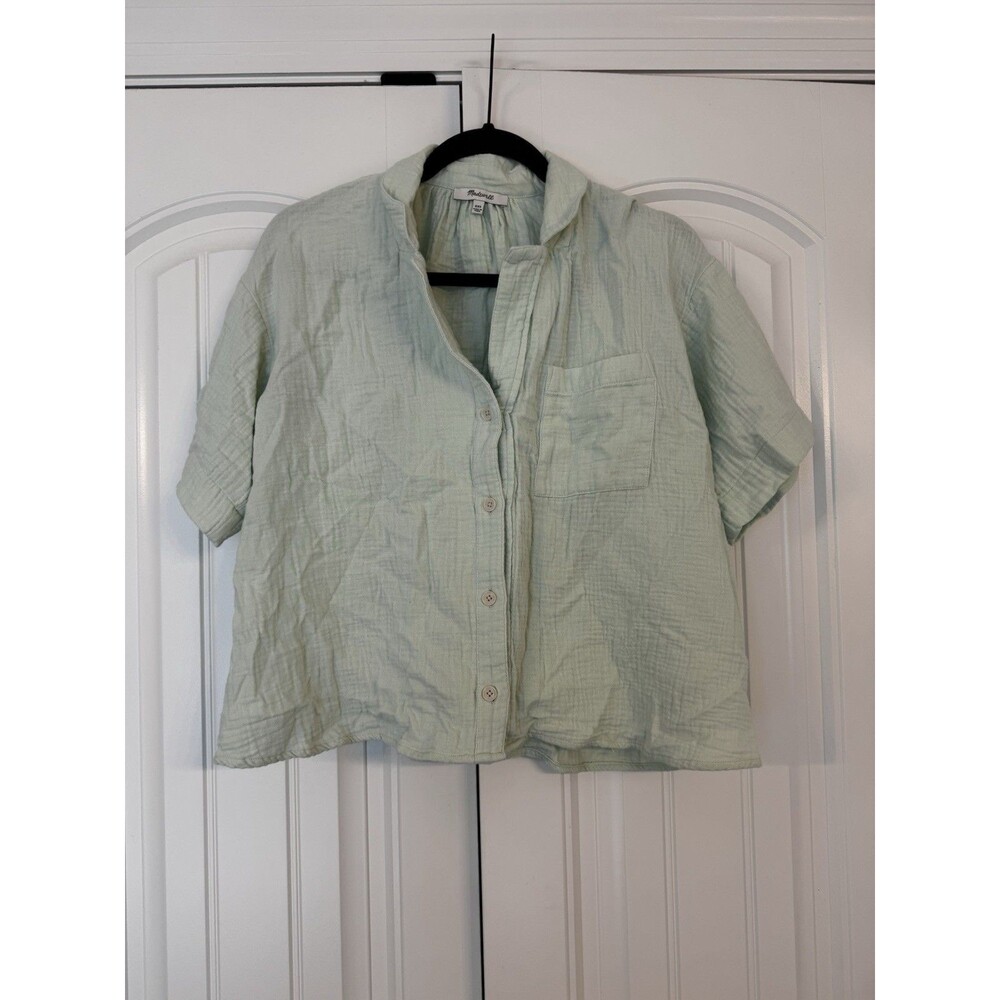 Madewell Women's XXS Gauzy Button Down Shirt, Light Green, Excellent